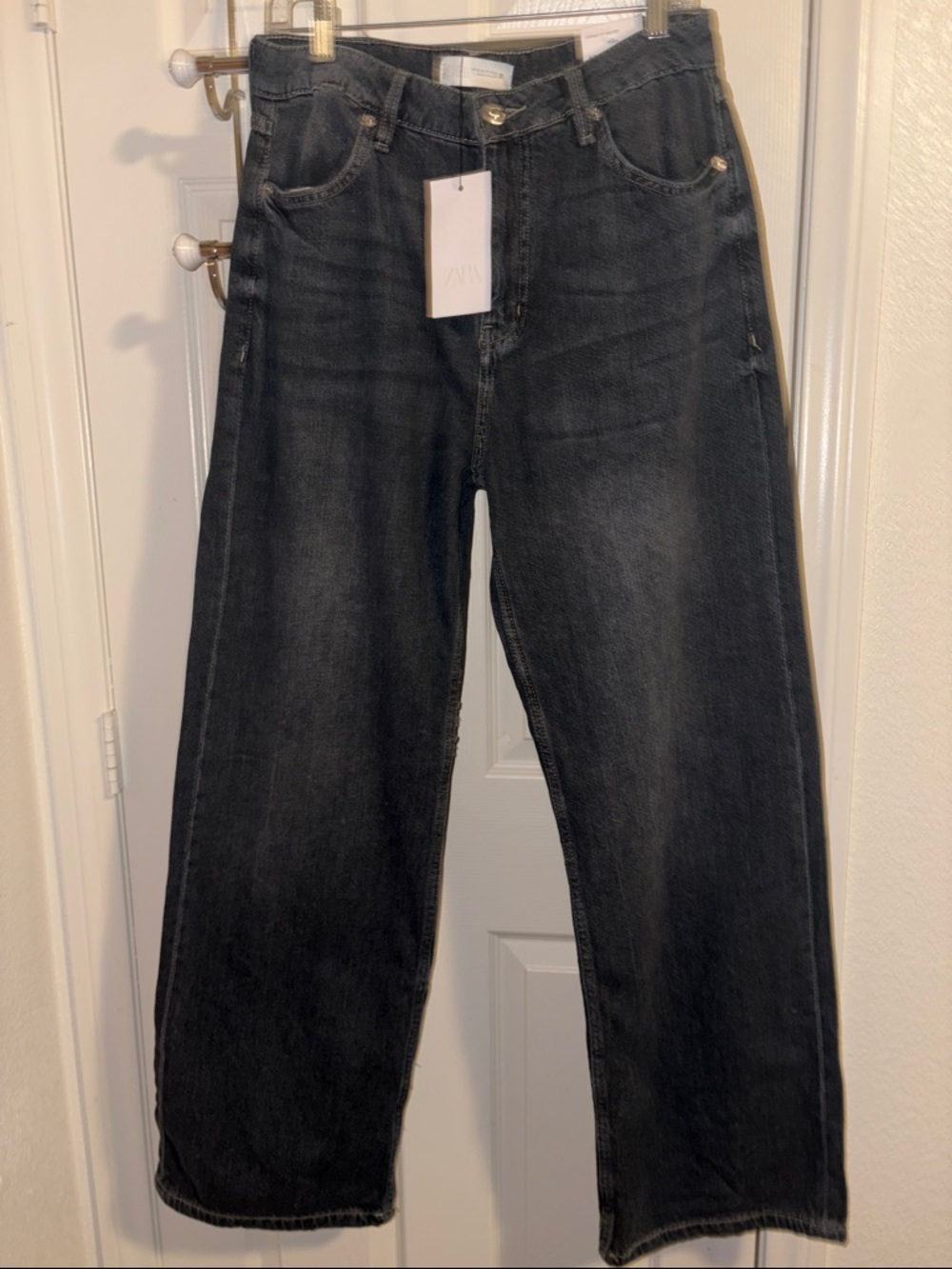Zara womens Washed Black Relaxed Straight Jeans